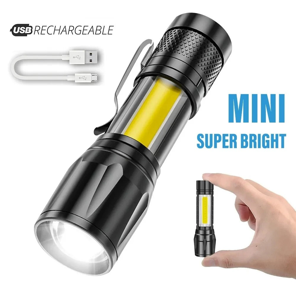 Portable Zoomable LED Flashlight – USB Rechargeable Mini Torch
