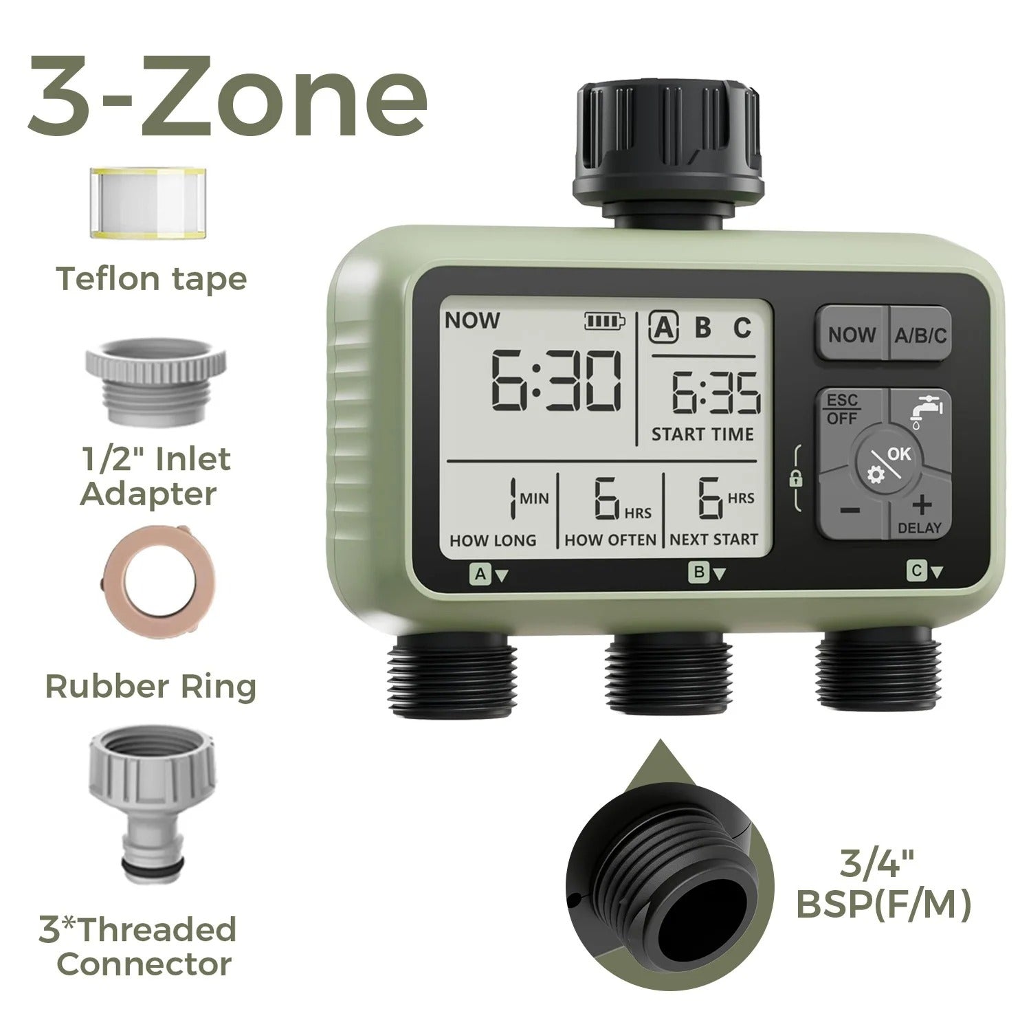 3-Zone Garden Irrigator Water Timer