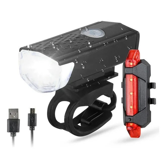 USB Rechargeable Bike Light Set – Front LED Headlight & Rear Taillight