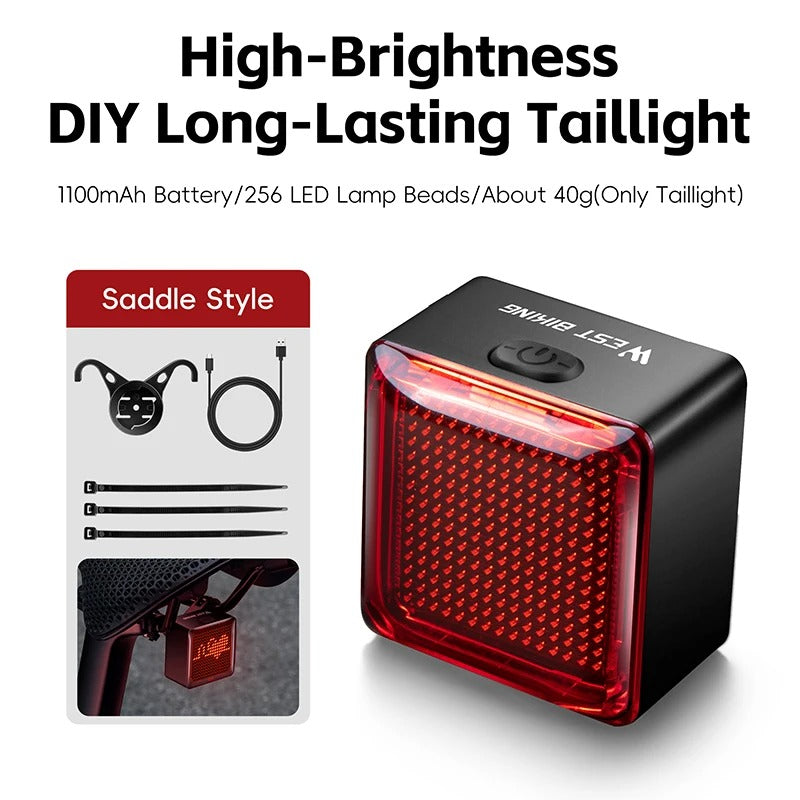 Waterproof Bicycle Taillight – Smart Pixel LED Rear Light with Brake Sensin