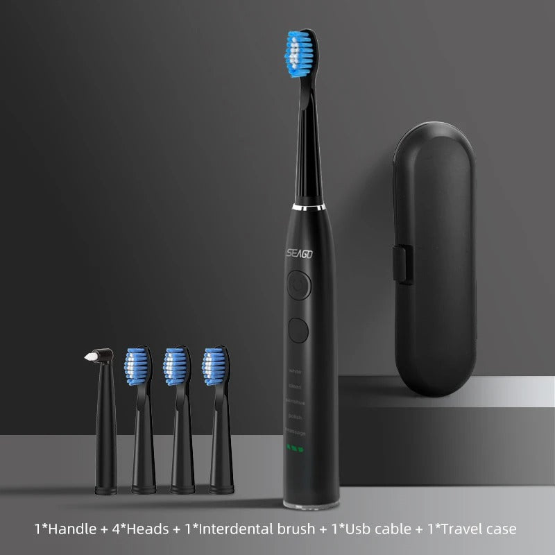 USB Rechargeable Electric Sonic Toothbrush IPX7 with Travel Case