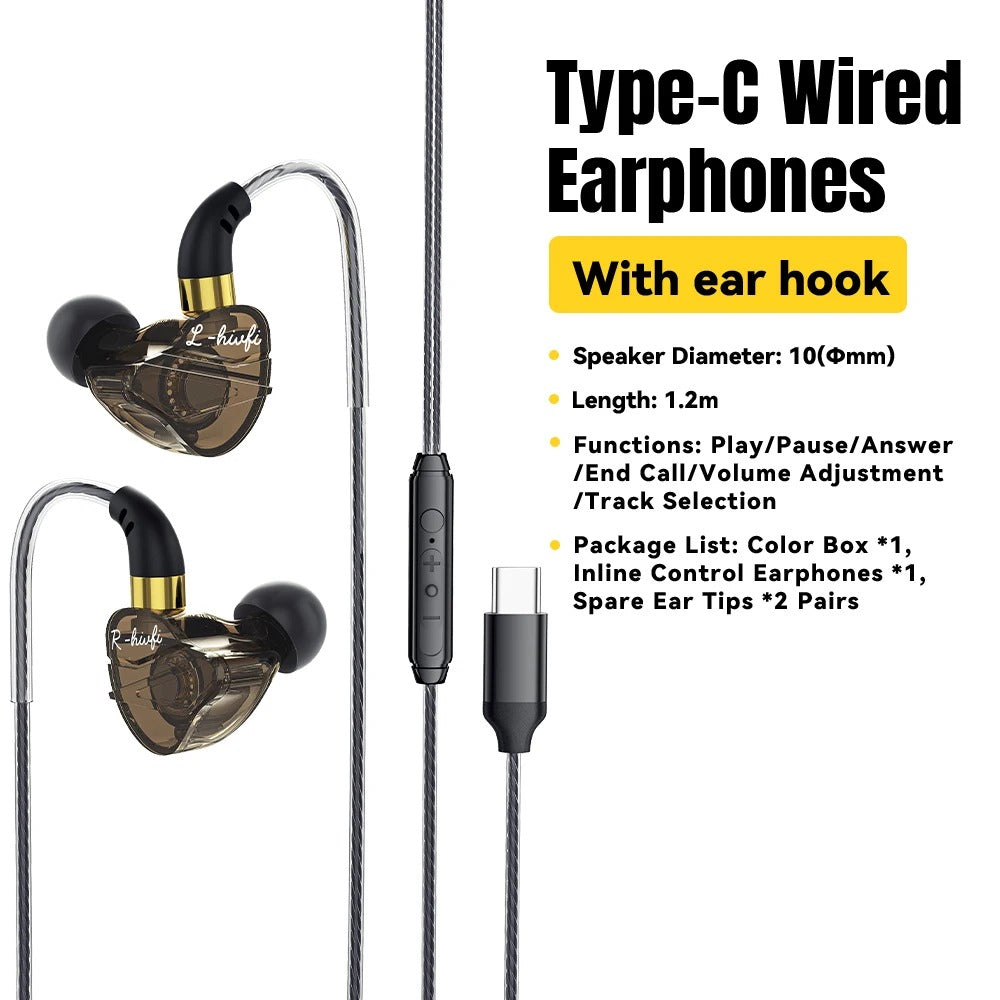 Wired In-Ear Headphones – HiFi Stereo Earbuds with Mic, Bass Boost & Noise Cancelling (3.5mm & Type-C)