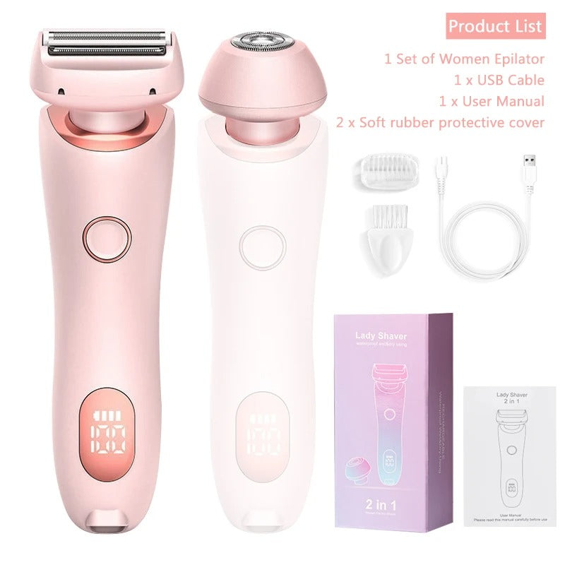 2-in-1 Portable Waterproof Lady Shaver Bikini Trimmer Epilator