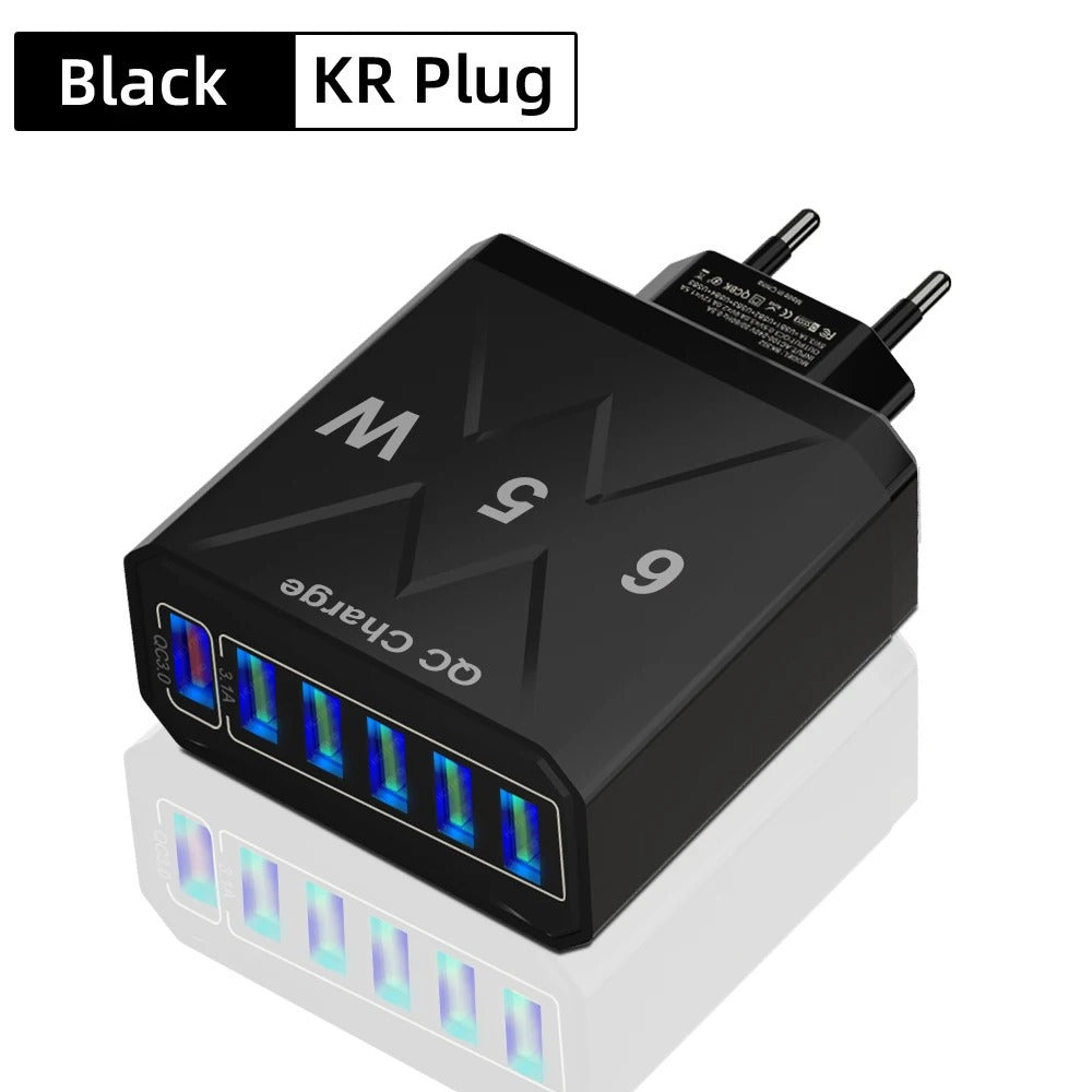 65W Multi USB 6-Port Fast Charging Charger