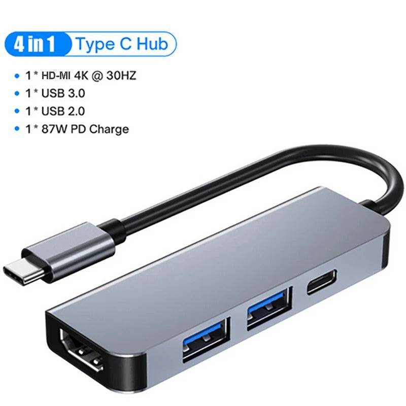 4K USB-C Hub with HDMI Type-C to HDMI Adapter, 87W PD Charging, USB 3.0, TF/SD Card Reader