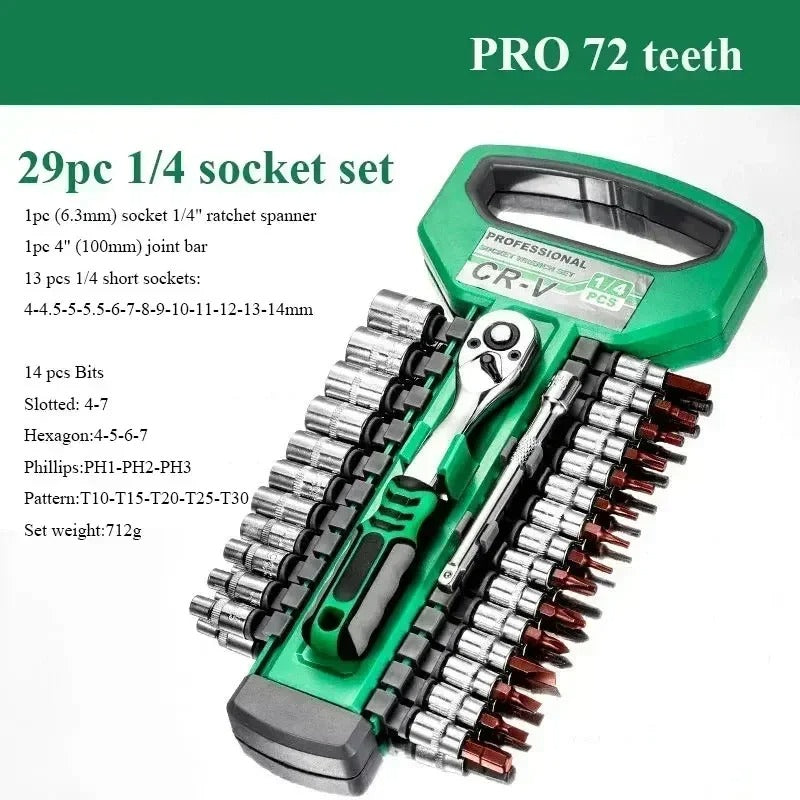 Socket Sleeve Wrench Set – 1/4", 3/8", 1/2" Ratchet Spanner Tool Kit for Car Repair, Auto Maintenance & Hand Tool Use