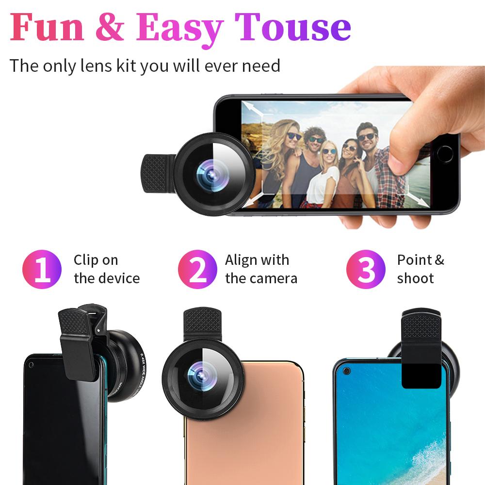 2-in-1 Phone Lens Kit 0.45x Ultra Wide Angle and Macro HD Lens with Universal Clip