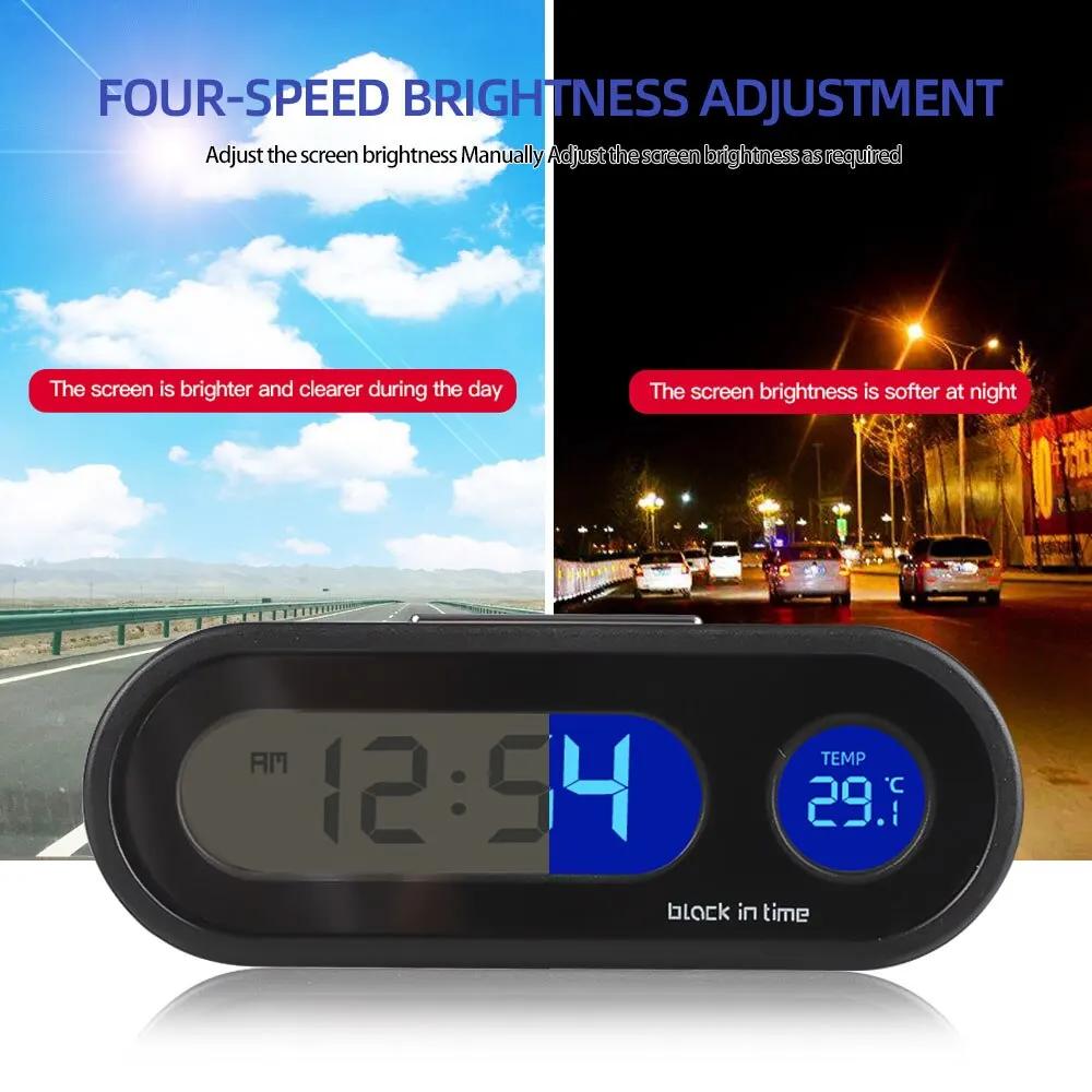 Mini Electronic Car Clock with Luminous LCD Display and Thermometer Auto Dashboard Time Watch with Backlight