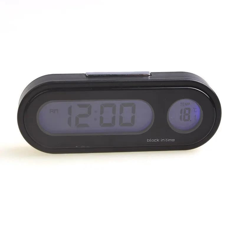 Mini Electronic Car Clock with Luminous LCD Display and Thermometer Auto Dashboard Time Watch with Backlight